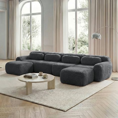 Canapé modulaire en U, sans montage, combinable librement, tissu peluche, base antidérapante, avec coussins, soutien ergonomique, mousse hautement élastique, pour salon, gris (1/5)