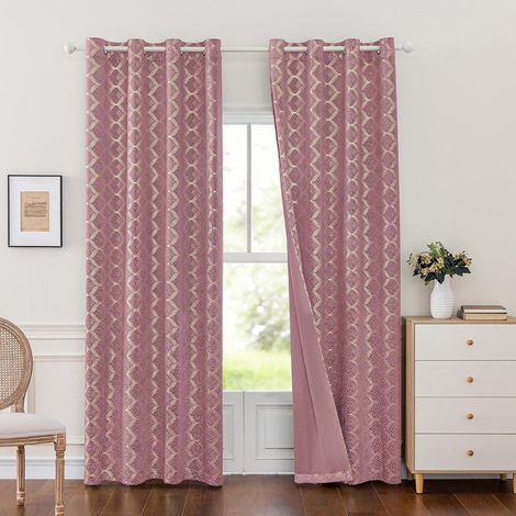Rideau Occultant Velours Lot De 2, 140x245cm, Rideaux Salon Rideau Thermique Isolant Anti Chaud Intérieurs, Rideau Phonique Anti Bruit, Moderne Chambre Maison Dressing, Rose (1/5)