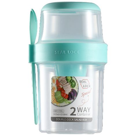 Boîte de rangement multifonctionnelle à double compartiment pour légumes, boîte à salade portable, boîte de pique-nique transparente et portable, verte (1/4)