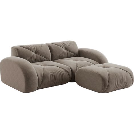 Sofá modular de 2 plazas con otomana, chenilla taupe, espuma 32D de alta densidad (1/5)