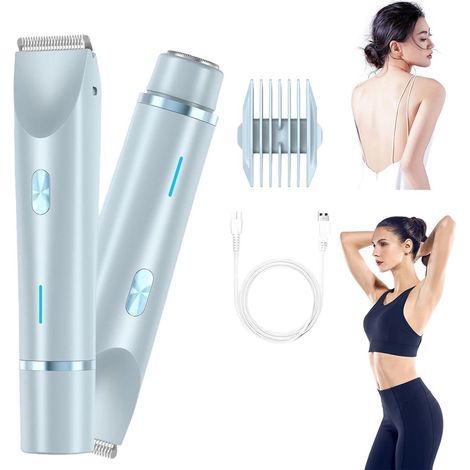 2-in-1 Electric Shaver and Epilator for Women, Waterproof, Blue Bikini Trimmer - AquaForge