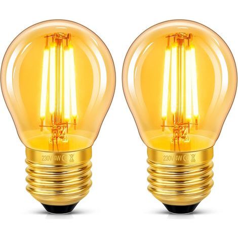 2er-Pack LED-Lampe – E27-Sockel – G45-Form – Retro-Glühfaden – Bernsteinfarbenes Glas, 2200 K, nicht dimmbar, für Restaurants, Cafés und Bars – Bernsteinfarben – 4,5 x 7,6 cm (1/5)