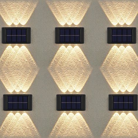 Set di 6 applique solari da esterno, impermeabili, adatte per recinzioni, giardini e patii (luce bianca calda, 6 luci per set).