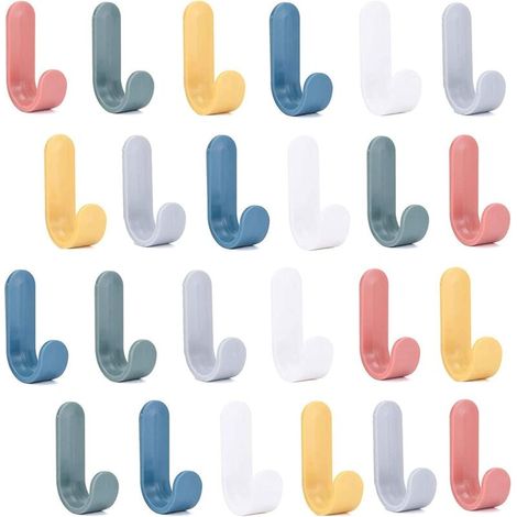 SABIR Crochets Adhésifs Colorés Auto-adhésif Crochets Forte Crochet Adhésif Sans Perçage Pour Salle De Bain Porte-serviettes Toilette Cuisine Bureau Patères Porte-serviettes Enfants (6 Couleurs) 24 Pi (1/5)