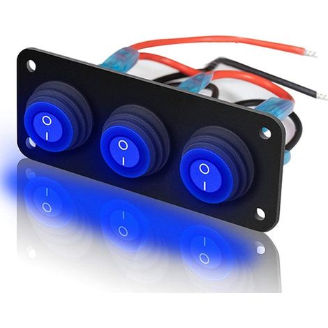 Mehrfach-Wippschalter-Panel 15A 12V-24VDC SPST 3 Pins Wasserdicht 3-Positionen Runde blaue LED Ein/Aus-Wippschalter für Auto, Boot, Yacht, Anhänger, Wohnmobil (1/5)