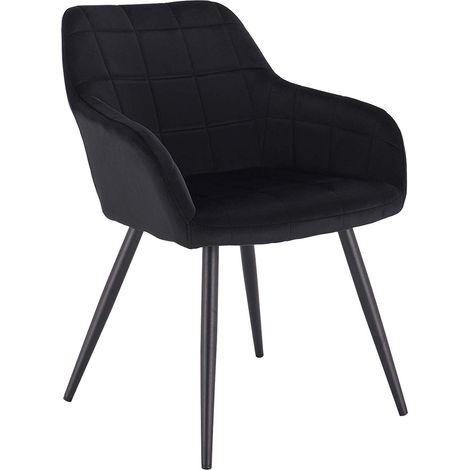 Woltu – Chaise de salle à manger en velours noir – Accoudoirs ergonomiques – Pieds en métal – Hauteur 81cm – Charge max 120kg (1/5)