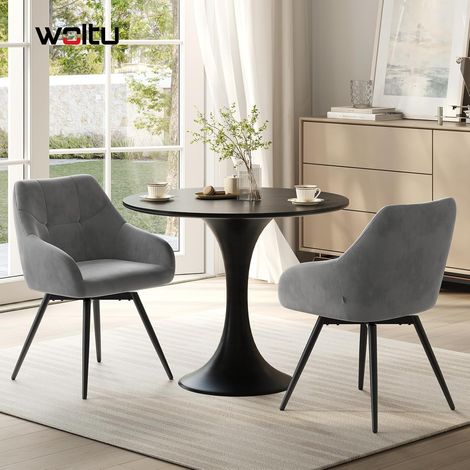 WOLTU Sillas giratorias (juego de 2), sillas de comedor modernas de terciopelo, sillas ergonómicas de cocina con patas de metal para salón, azul grisáceo oscuro (1/5)