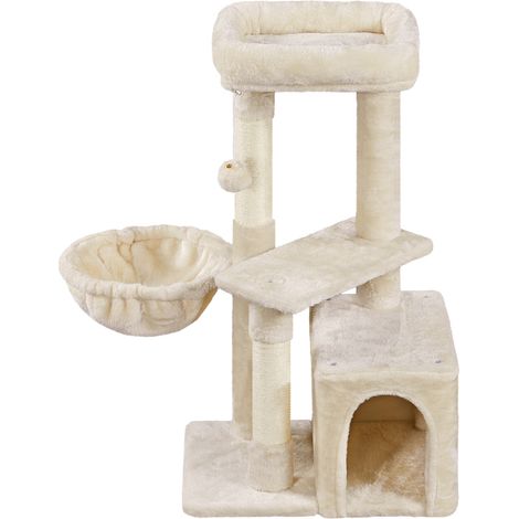 Yaheetech – Arbre à chat multiniveau 87 cm – Cachette, niche, panier – Griffoirs en sisal – Boule suspendue – Panneaux de particules solides beige