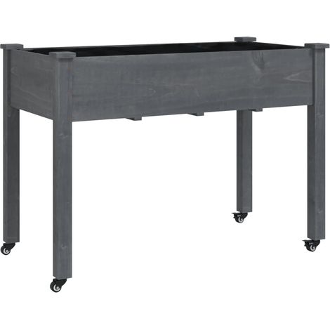 Jardinière，Bac à fleurs，Pot de fleurs sur roues avec doublure gris 118x59x80 cm bois sapin CFW40801 (1/5)