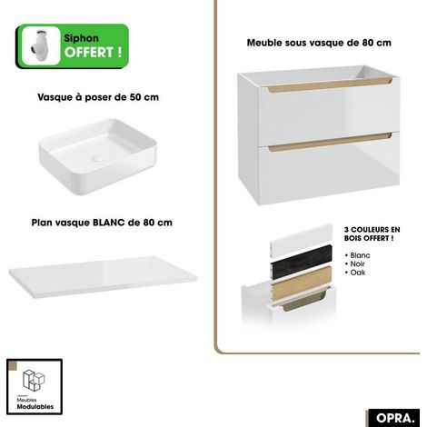 Ensemble meuble sous vasque avec plan et vasque à poser - Siphon OFFERT  OPRA  Blanc  80 × 60 × 45 cm (1/5)