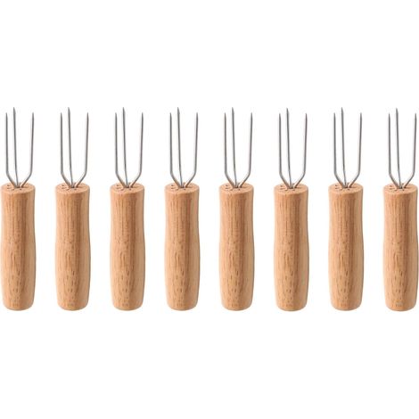 Lot de 8 Fourchette à Pomme de Terre en Bois et Inox - Pique Légume pour Pommes de Terre en Robe des Champs, Épis de Maïs Chauds - Ustensile de Cuisine Naturel et Hygiénique (1/5)