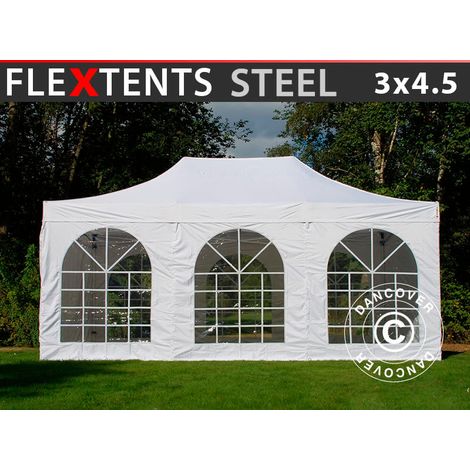 Pop up gazebo FleXtents Steel 3x4.5 m, White, incl. 4 sidewalls
