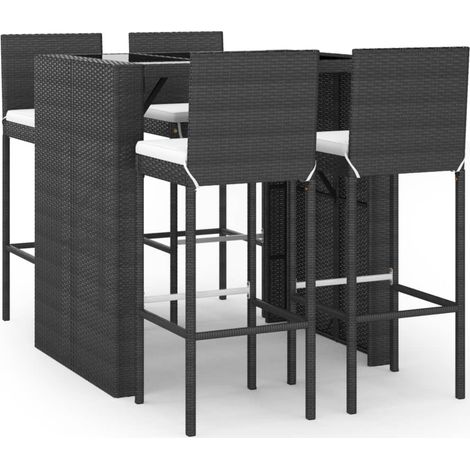 Maison Exclusive - Set Bar da Giardino 5 pz con Cuscini in Polyrattan Nero (1/5)