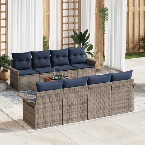 Set Divano da Giardino 9 pcs Grigio e Blu Navy polyrattan vidaXL (1/5)
