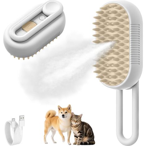 Brosse à Vapeur pour Chiens, Chats avec Vapeur en Silicone Poils Courts avec Poignée Pliable avec Réservoir d'eau, Massage, Soin et épilation, pour Chats et Chiens (blanc) (1/5)