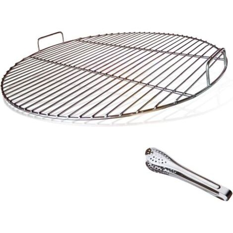 304 Grille de Barbecue Ronde en Acier Inoxydable avec poignée, diamètre 54,5 cm pour Barbecue au Charbon de Bois de 57 cm e.g Weber, avec Pince à Barbecue (1/4)