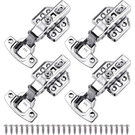 4Pcs Charniere Porte Placard Souples et Serrées pour Cuisine, Charniere Porte Cuisine Réglables en Acier Inoxydable, Charniere pour Placard, Charnières Encastrées de 35 mm à Recouvrement Complet (1/5)