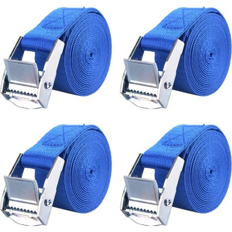 Spanngurte 2m, 25mm breit, 200kg Belastbarkeit, 4 Stück, Silber & Blau