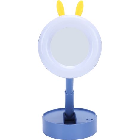 Miroir de maquillage LED portable pour enfant fille, lampe miroir de table dessin animé, bleu, cadeau cosmétique lumineux (1/5)