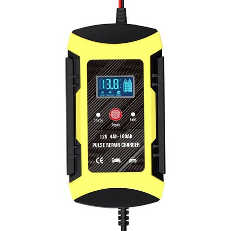 jauneChargeur 12 V pour batteries de voiture et de moto, chargeur de réparation par impulsions, compatible avec les batteries au plomb-acide (1/4)