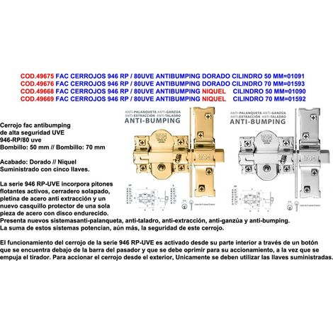 FAC LOCKS 946 RP 80UVE CILINDRO NICHEL ANTIURTO 70MM 01592