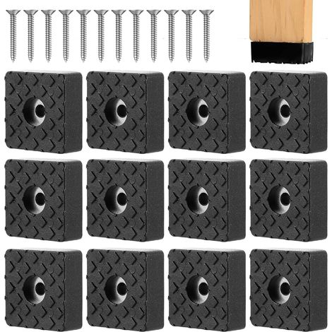 12 Pièces Patins Antidérapants en Caoutchouc Noir 30×30×11 mm avec Vis en Acier Inoxydable, Protection Pied de Chaise et Meuble, Antidérapant, Amorti et Durable pour Canapé, Table, Chaise et Bureau (1/5)