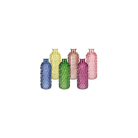Regalo Italiano Vaso in Vetro Modello Bottiglia Decorativa D 5,5 Cm H 16 Cm – 6 Colori Assortiti 1 Pz