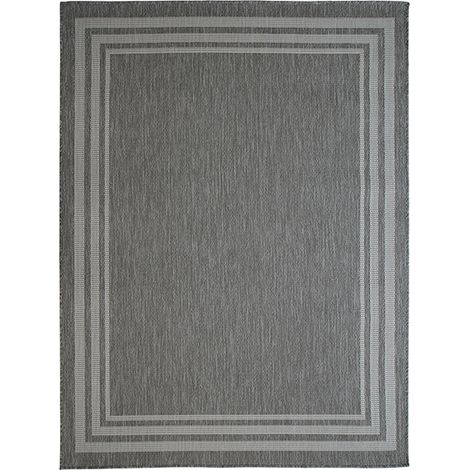 TERRAIN CADRE - Tapis intérieur-extérieur aspect jute motif cadre gris clair 133x170 (1/5)