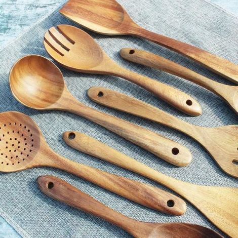 8pcs Kit d'Ustensiles de Cuisine en Bois (1/4)