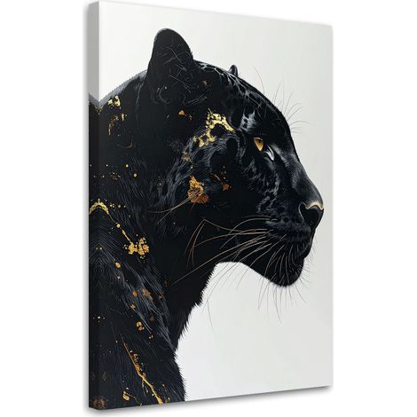 Tableau déco Panthère Animal Glamour Or Noir Blanc 70x100 (1/4)