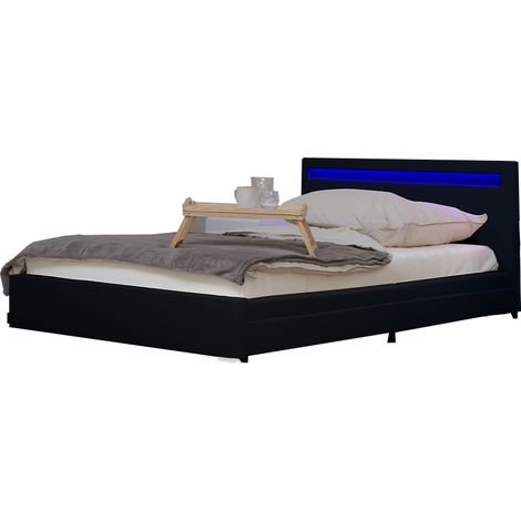 Home Deluxe - Cama LED con cajones NUBE  color: negro, tamaño: 140 x 200 cm