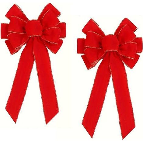 Weihnachtsschleife – Roter Samt – 27 cm x 50 cm – Baumkranz-Dekoration für drinnen und draußen – 2er-Set (1/5)
