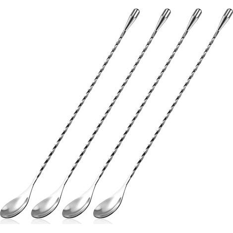 Stainless Steel Cocktail Spoon, Long Handle Bar Spoon, Spiral Pattern Mixing Spoons, Professional Cocktail Stirrers, 30cm, 4 Pieces (Silver) (1/5)
