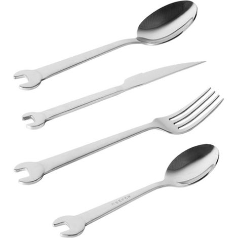 Beyamis Vaisselle en acier inoxydable 304, cuillère en forme de clé à molette, coupe-steak, couverts pour fruits, desserts, thé et pique-nique (1/5)