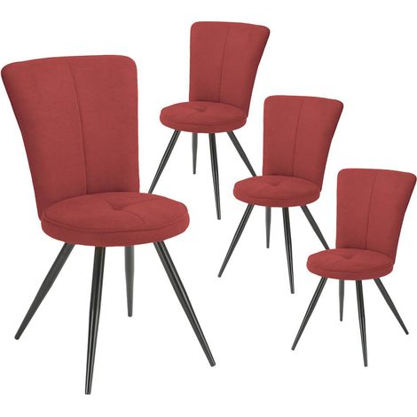 Lot de 4 chaises assise matelassée tissu toucher doux rouge pieds métal laqué anthracite - ELLIPSE (1/4)