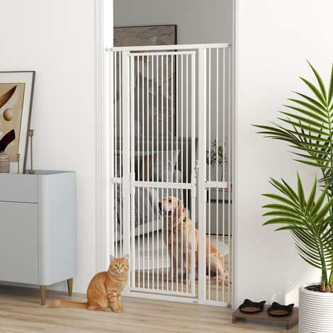 Barrière pour chiens et chats d'une hauteur de 180 cm, extensible de 77 à 104 cm avec montage par pression, Blanc (1/5)