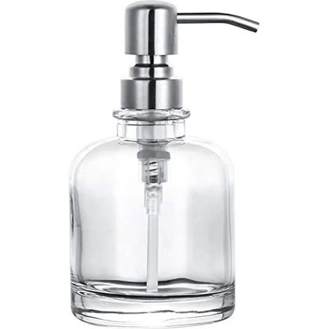 Distributeur de savon transparent épais (argenté) - Style moderne vintage - Pompe à liquide rechargeable - Flacon de lotion durable et antirouille - Contenants pour savon pour les mains - Cuisine (1/5)