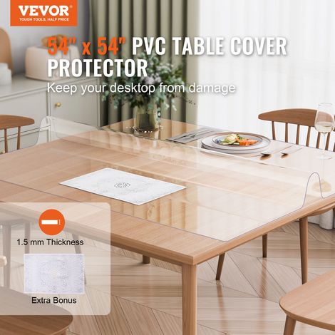Nappe Transparente Carrée 137,2x137,2 cm Épaisseur 1,5 mm, Film de Table Transparent en PVC, Imperméable et Facile à Nettoyer, Prot… (1/5)