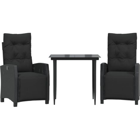 Maison Exclusive - 3-tlg. Garten-Essgruppe mit Kissen Schwarz Pol