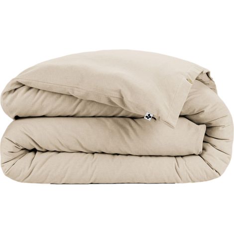 Housse de couette flanelle 100% coton 200x200 CANDICE Beige Sable (1/5)