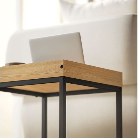 Set de 2 tables basses carrées en MDF mélaminé et métal noir, design moderne (1/5)