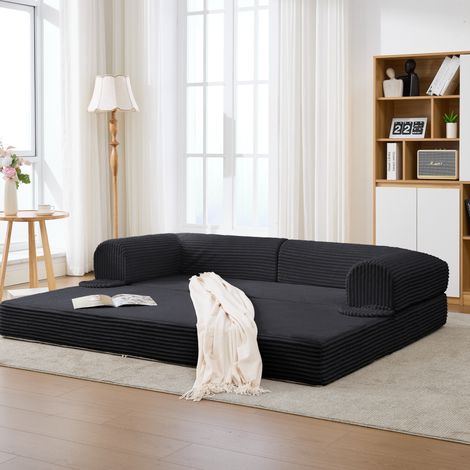 Sofá cama 190x78x65 cm negro, convertible en cama, tejido acanalado MEUBLIV (1/5)