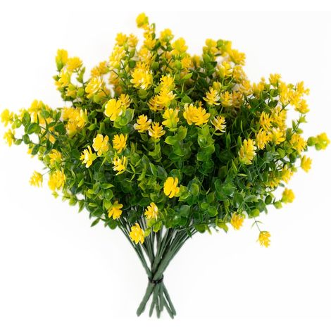 Ensemble de 6 bouquets de fleurs artificielles, résistants aux UV, en plastique jaune, hauteur 35 cm (1/5)