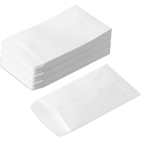 Lot de 120 mini enveloppes autocollantes pour semences, petites enveloppes brunes, 6 x 11 cm, papier kraft, enveloppes pour pièces de monnaie, enveloppes pour salaires (blanc) (1/4)