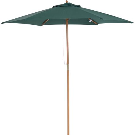 Parasol en bois Ø250x230cm pour usage extérieur, avec 6 baleines et système de poulie, vert (1/5)