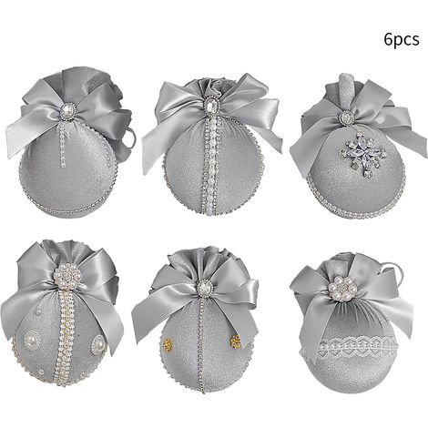 6 elegante Samt-Weihnachtskugeln für Weihnachtsbaum, Hochzeit und Party, Grau (1/3)