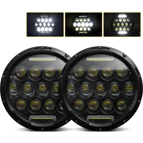 Lot de 2 phares LED 7 pouces pour voiture et moto, 200 W, 6000 K, étanches IP67, avec feux de jour, feux de croisement et feux de route.