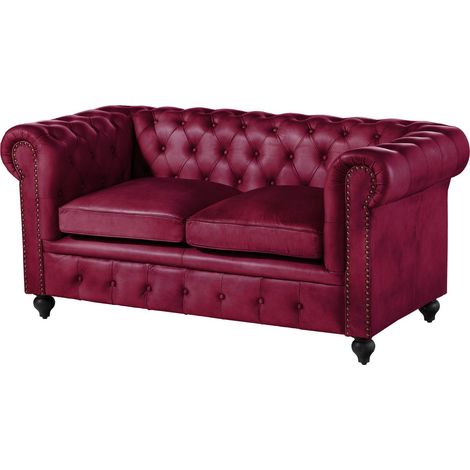 CHESTERFIELD 402 Divano 2 posti - vera pelle / rosso 158x82x75
