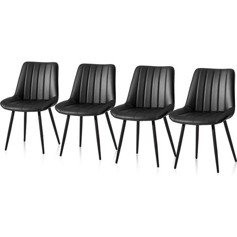 Esszimmerstühle 4er Set Kunstleder Schwarz mit Rückenlehne und Metallbeinen (1/5)
