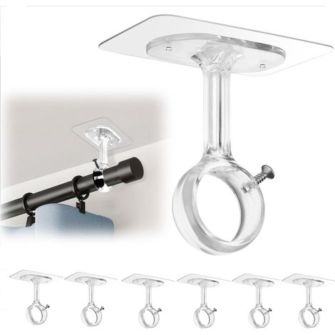 Supports de tringle de plafond sans perçage, lot de 6, supports auto-adhésifs robustes, crochets réglables, tringles de suspension pour rideaux (1/5)